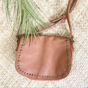 Brown Crossbody purse with antique gold studs